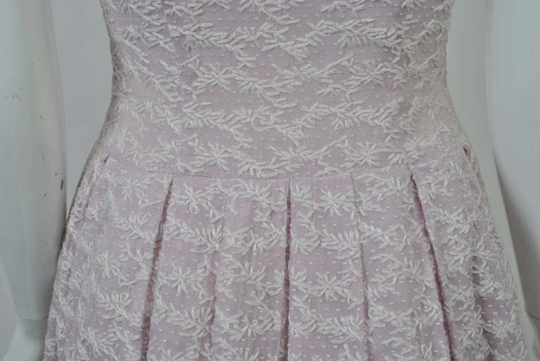 Embroidered Lavender 1950s Summer Dress In Excellent Condition For Sale In Alford, MA