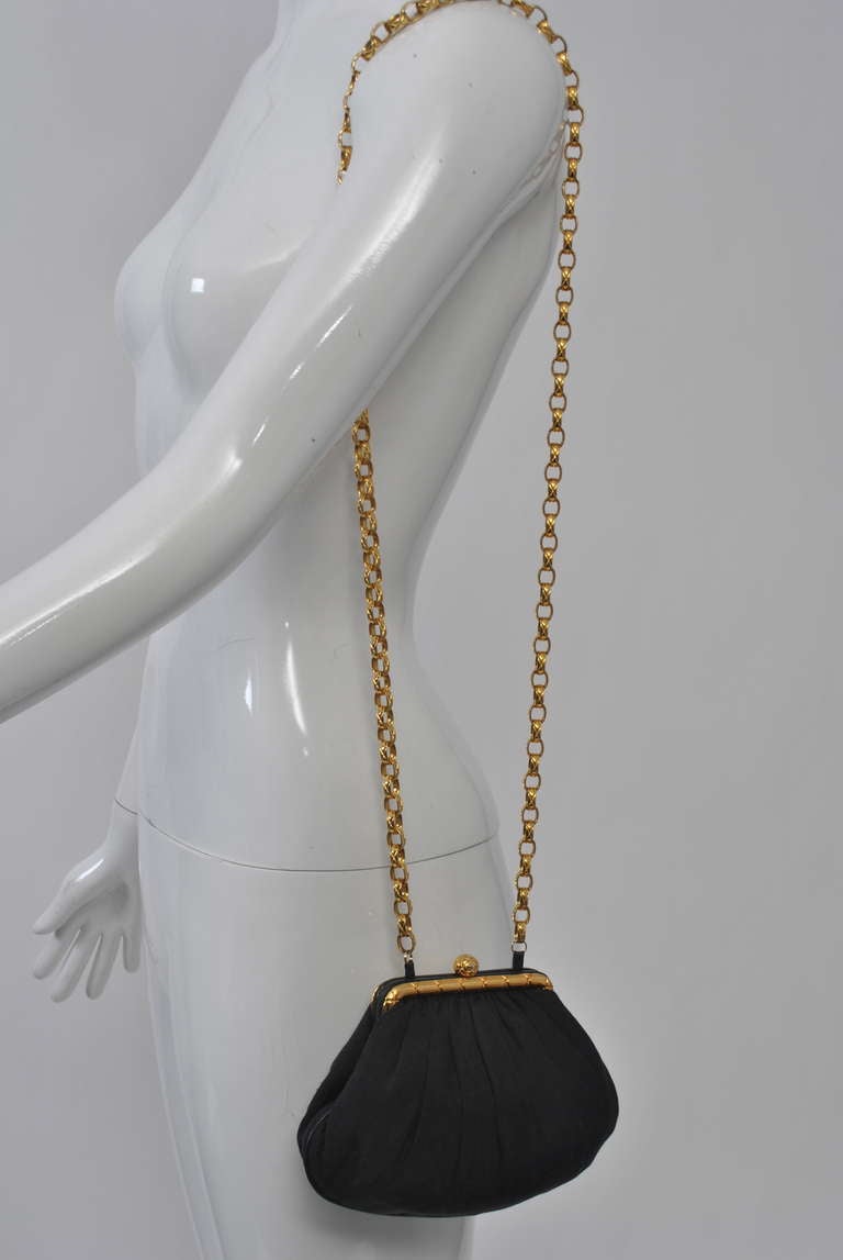 Chanel Black Silk Evening Clutch with Chain 6