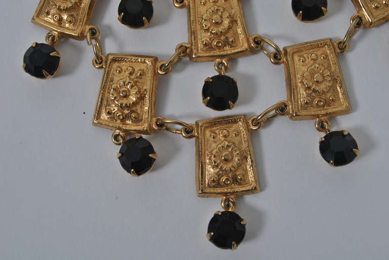 Marvella Bib Necklace with Black Stones In Excellent Condition In Alford, MA