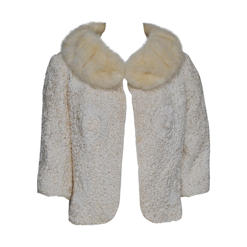 Ivory Ribbon Jacket with Mink Collar