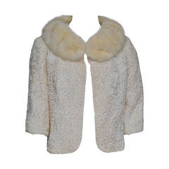 Ivory Ribbon Jacket with Mink Collar