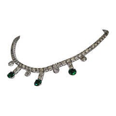 Vintage Rhinestone and Emerald Necklace 10
