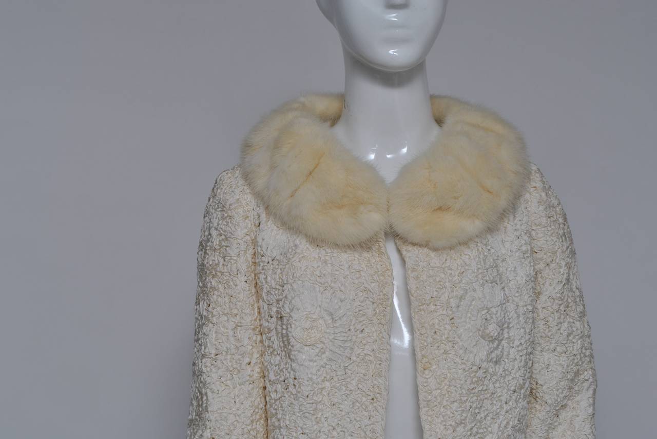 Ivory Ribbon Jacket with Mink Collar In Excellent Condition For Sale In Alford, MA