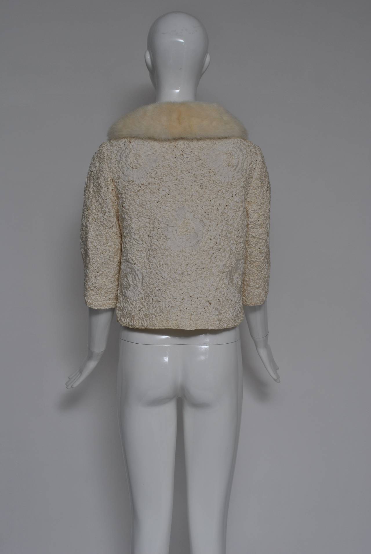 Ivory Ribbon Jacket with Mink Collar For Sale 1