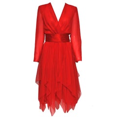 Estevez Red Chiffon Handkerchief Dress