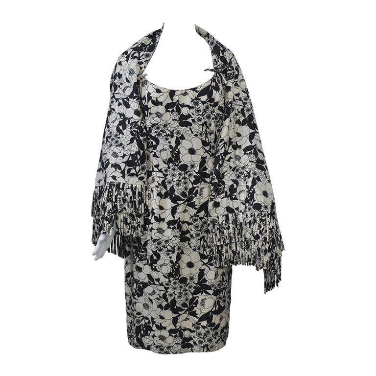 Mr. Blackwell Blk/White Silk Print Dress and Shawl