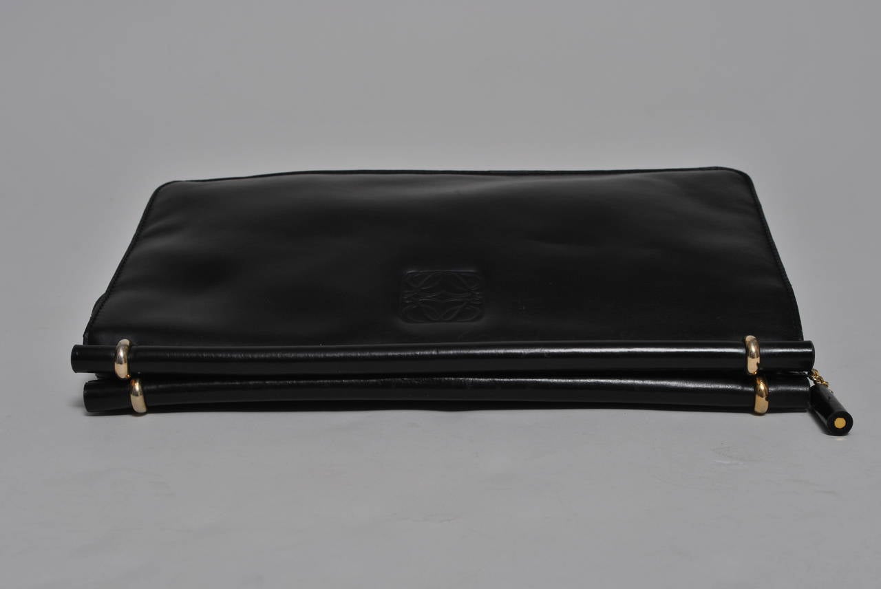 Loewe Black Leather Clutch In Excellent Condition In Alford, MA