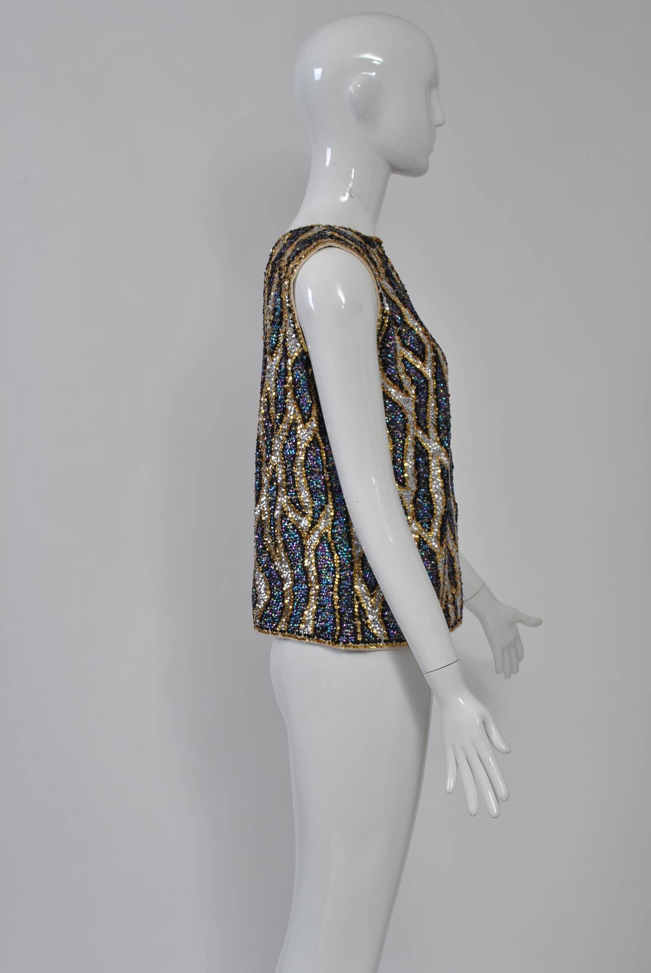 Black Abstract Sequin Shell, 1960s 