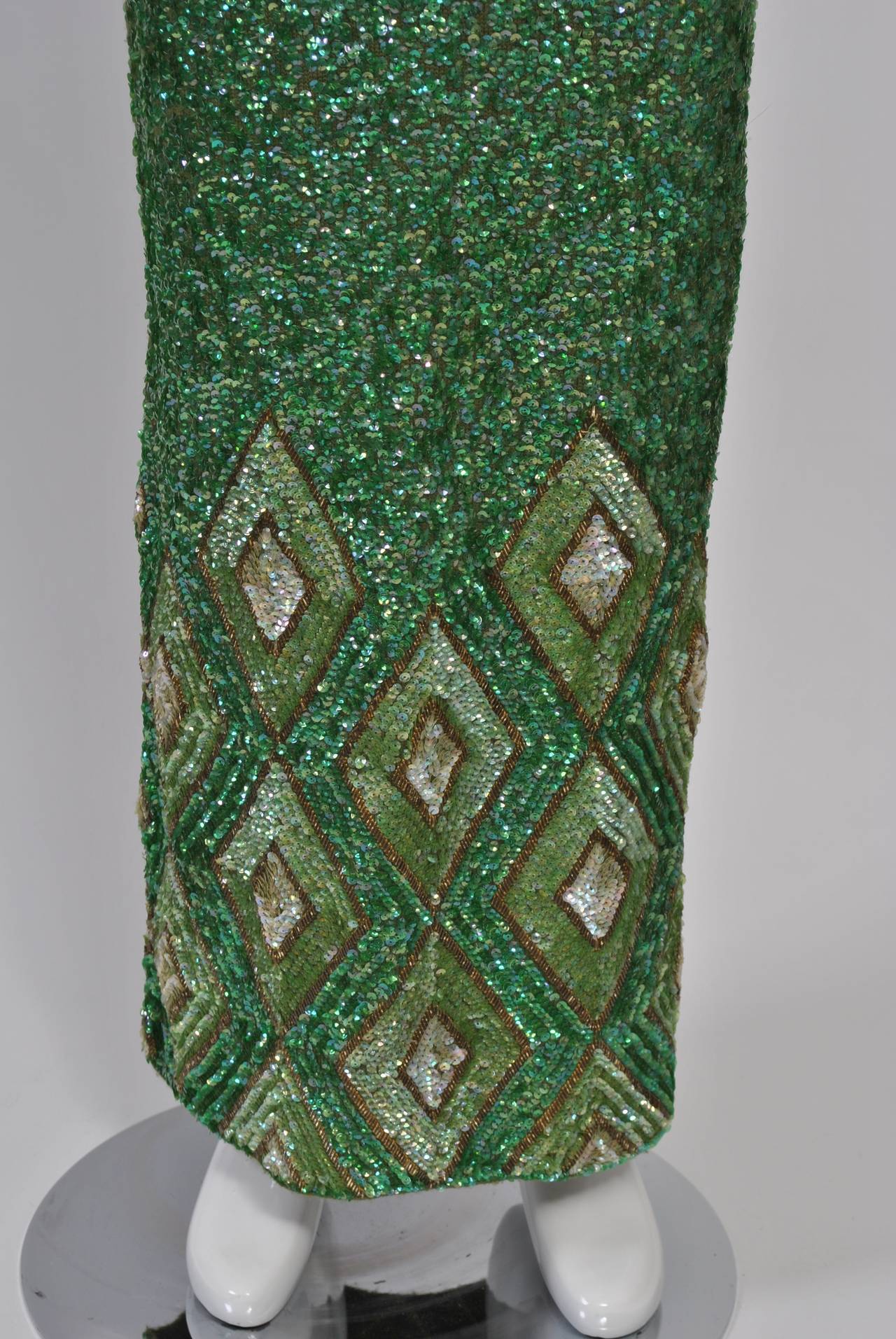 1960s Green Sequin Knit Gown 2