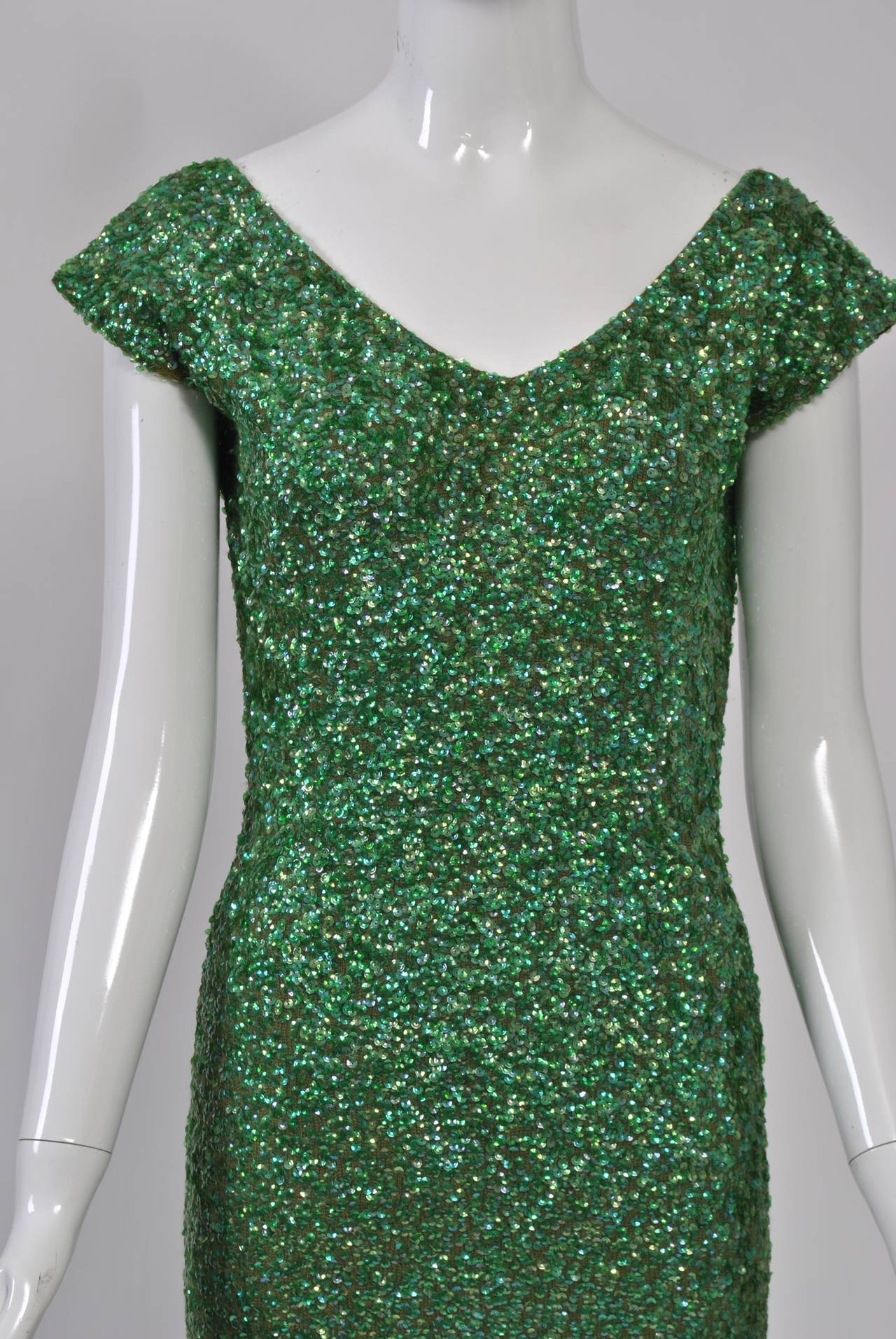 1960s Green Sequin Knit Gown 1