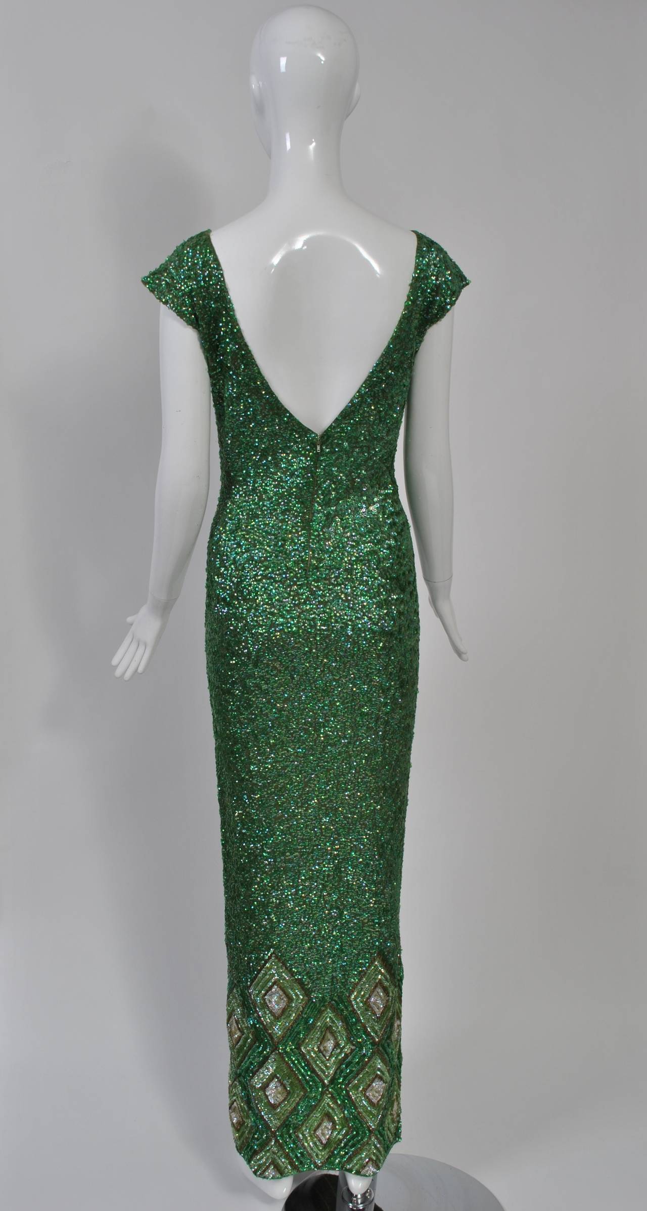 Women's 1960s Green Sequin Knit Gown