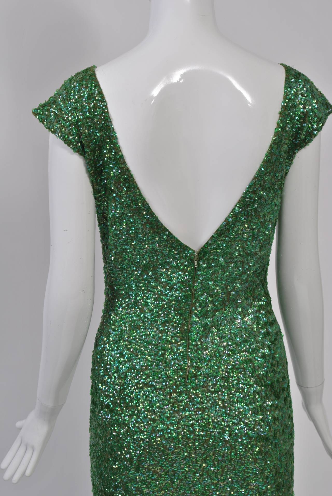 1960s Green Sequin Knit Gown 3