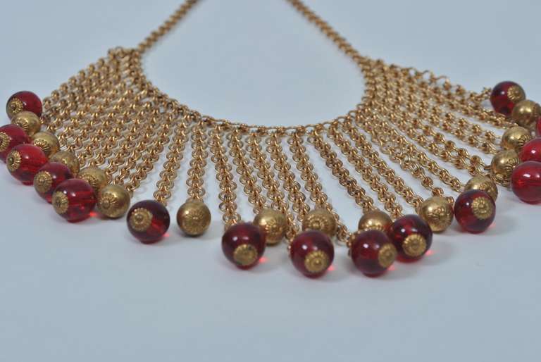 1940s Bib Necklace with Red Stones 2