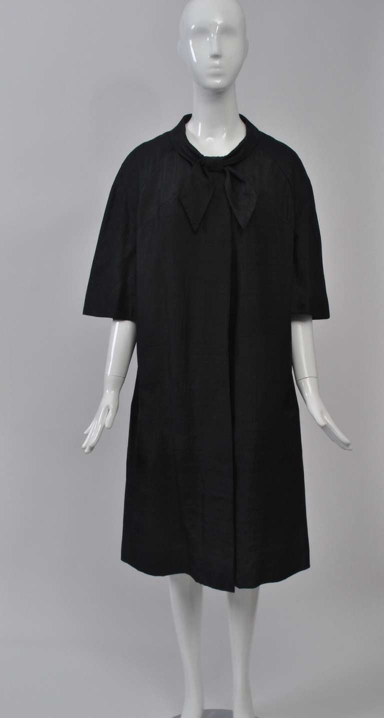 Women's Black Silk 1960s Opera Coat