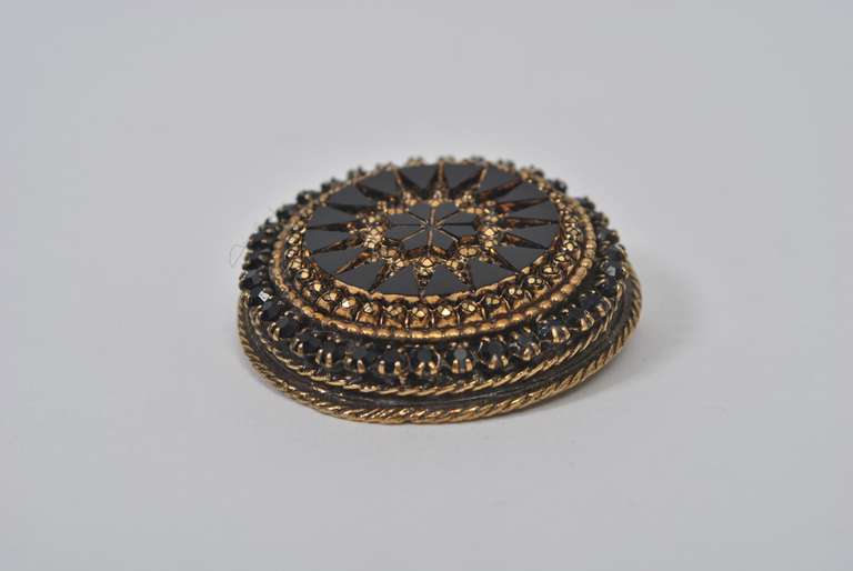 Robert Black Glass and Gold Metal Brooch by Robert In Excellent Condition For Sale In Alford, MA