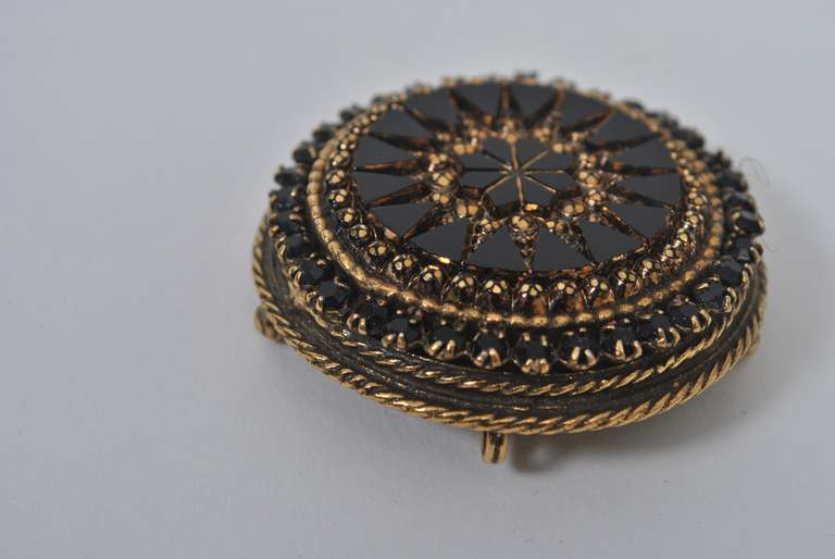 Robert Black Glass and Gold Metal Brooch by Robert For Sale 1