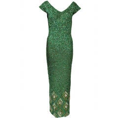 Vintage 1960s Green Sequin Knit Gown
