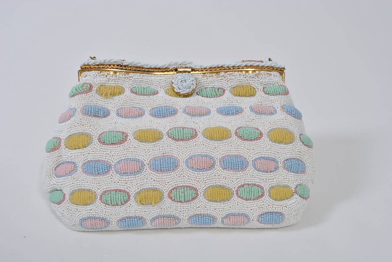Pastel Beaded Bag In Excellent Condition For Sale In Alford, MA
