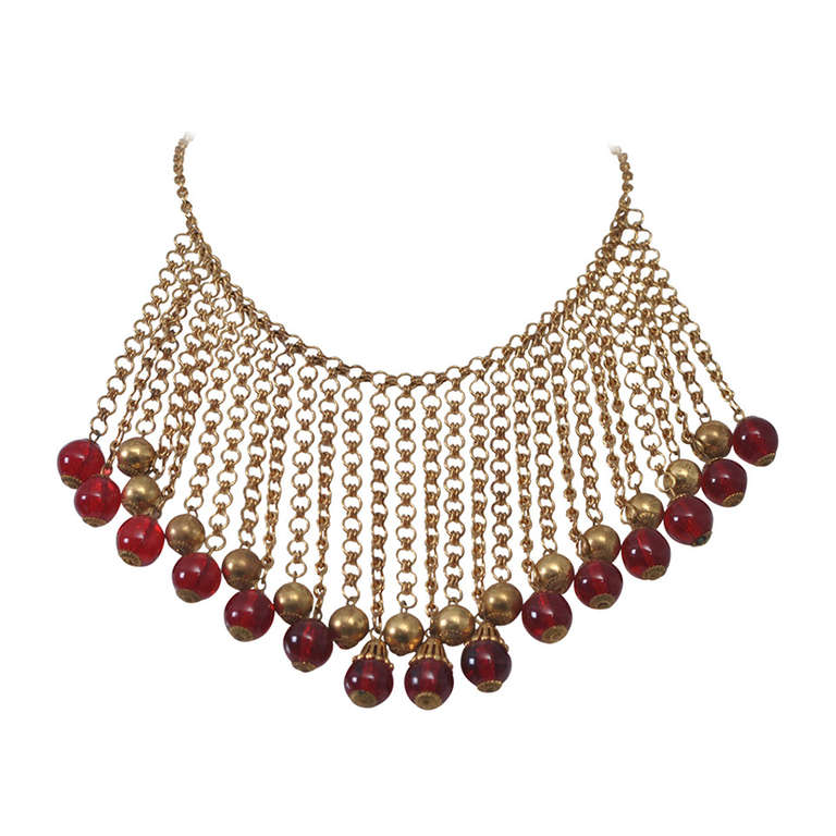 1940s Bib Necklace with Red Stones