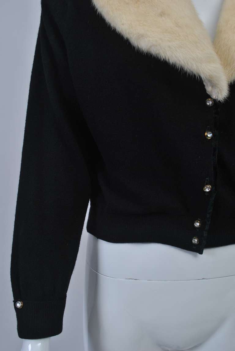 Black Cashmere Cardigan with Mink Collar In Excellent Condition In Alford, MA