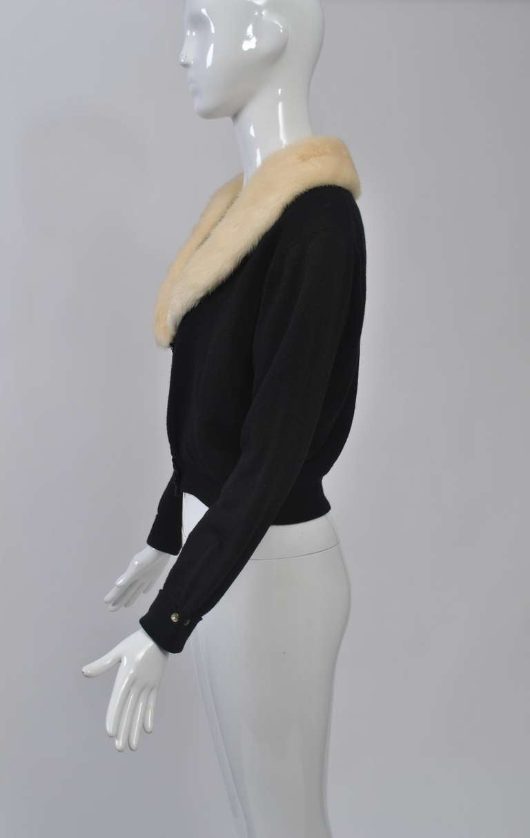 Black Cashmere Cardigan with Mink Collar 2