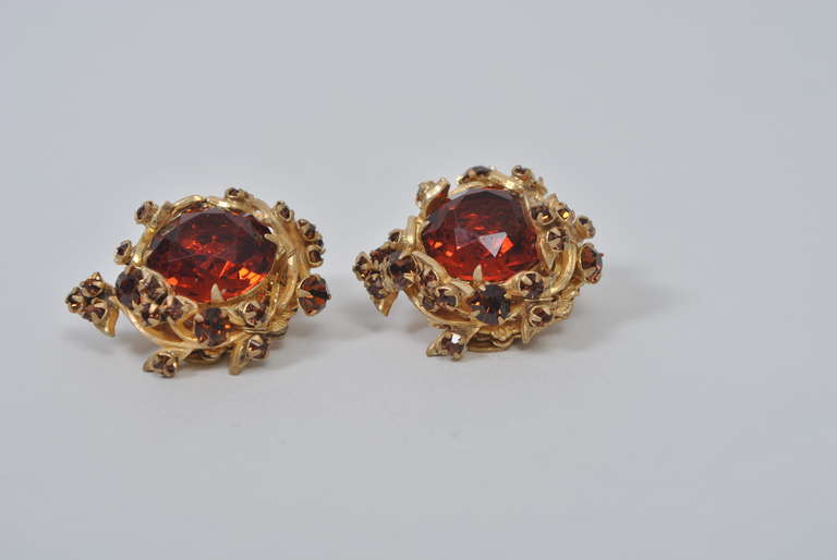 Miriam Haskell Topaz Clip-On Earrings In Excellent Condition In Alford, MA