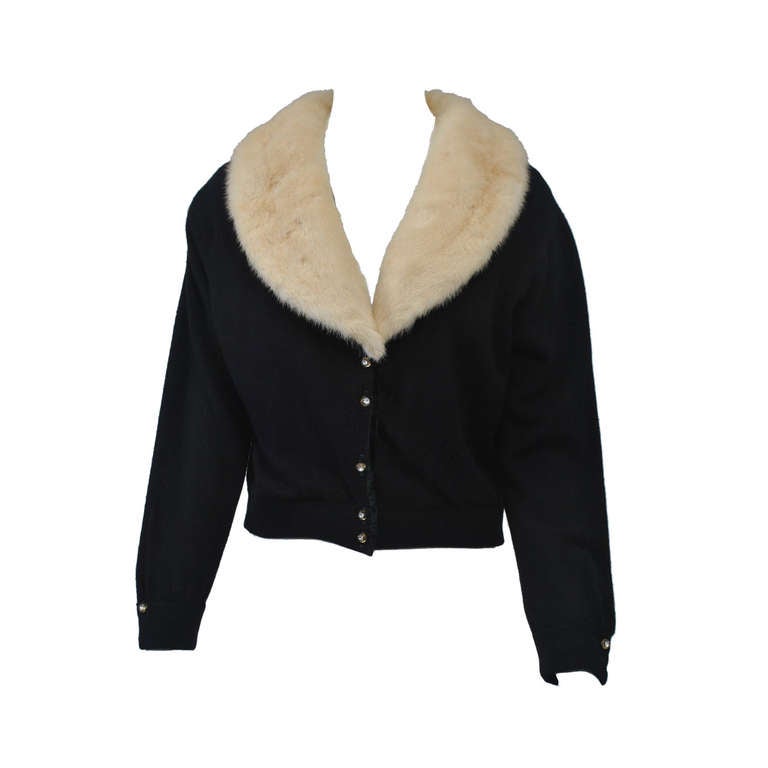 Black Cashmere Cardigan with Mink Collar