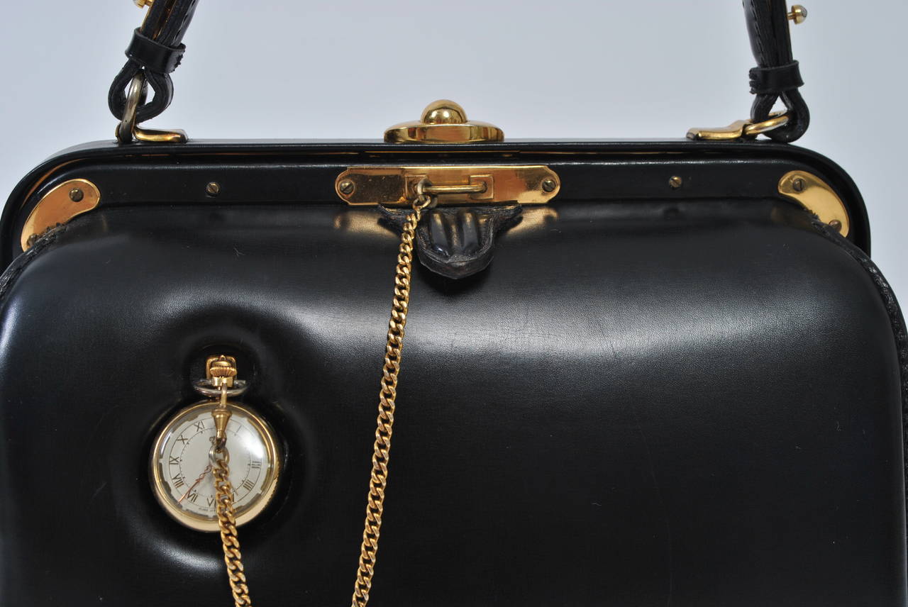 Women's Lederer 1960s Black Leather Watch Handbag