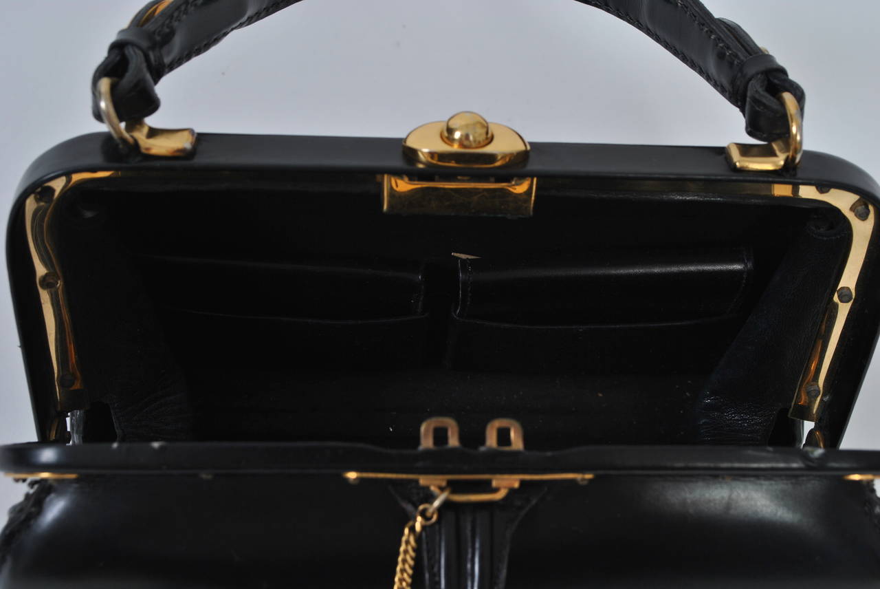 Lederer 1960s Black Leather Watch Handbag 1
