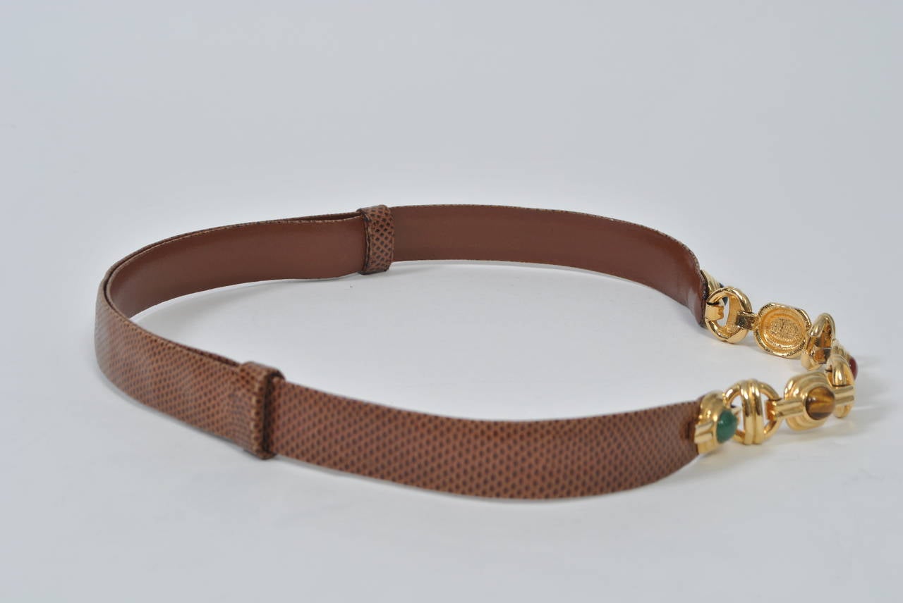 Brown Judith Leiber Cocoa Lizard Belt