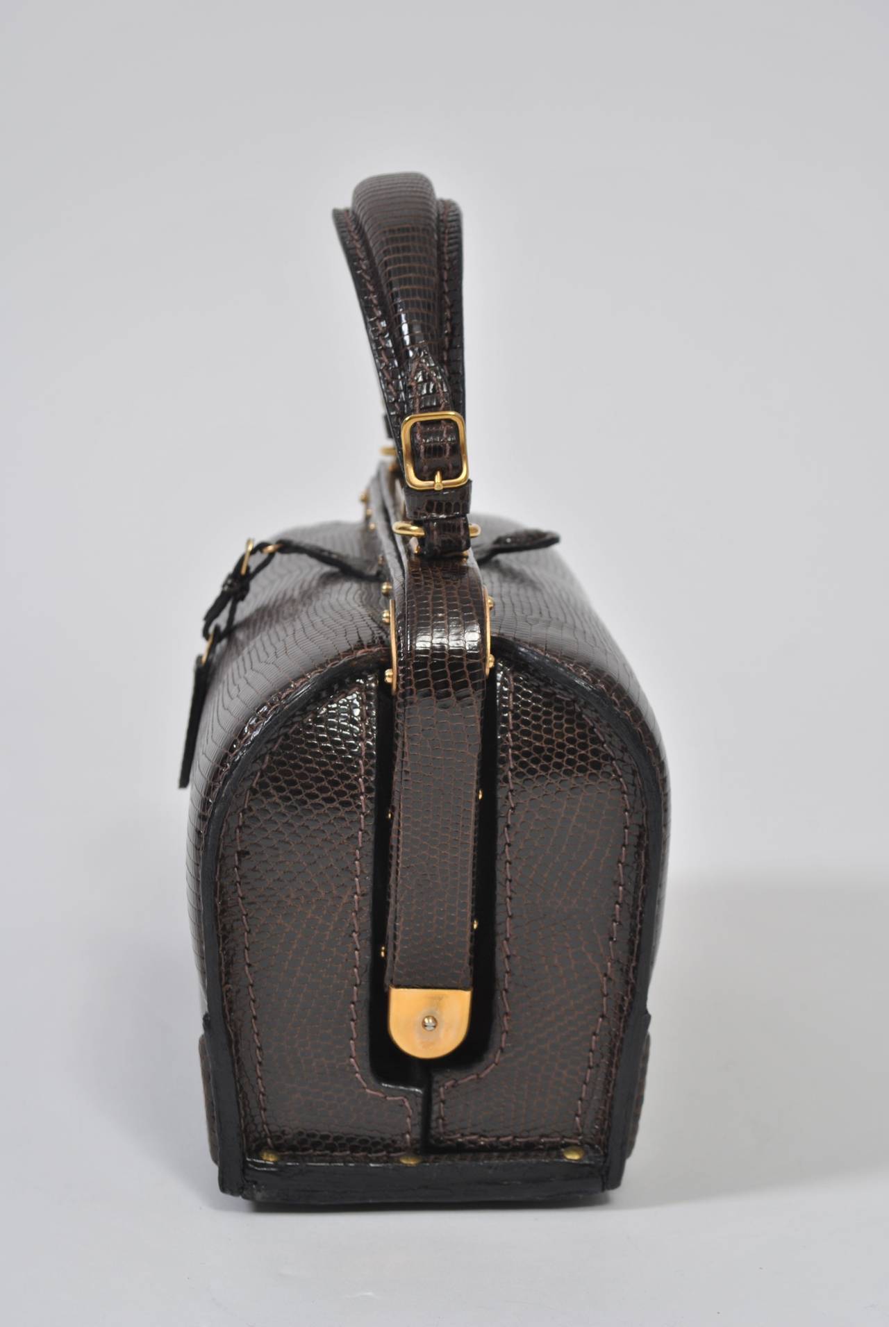 Lederer 1960s Brown Lizard Handbag In Excellent Condition In Alford, MA