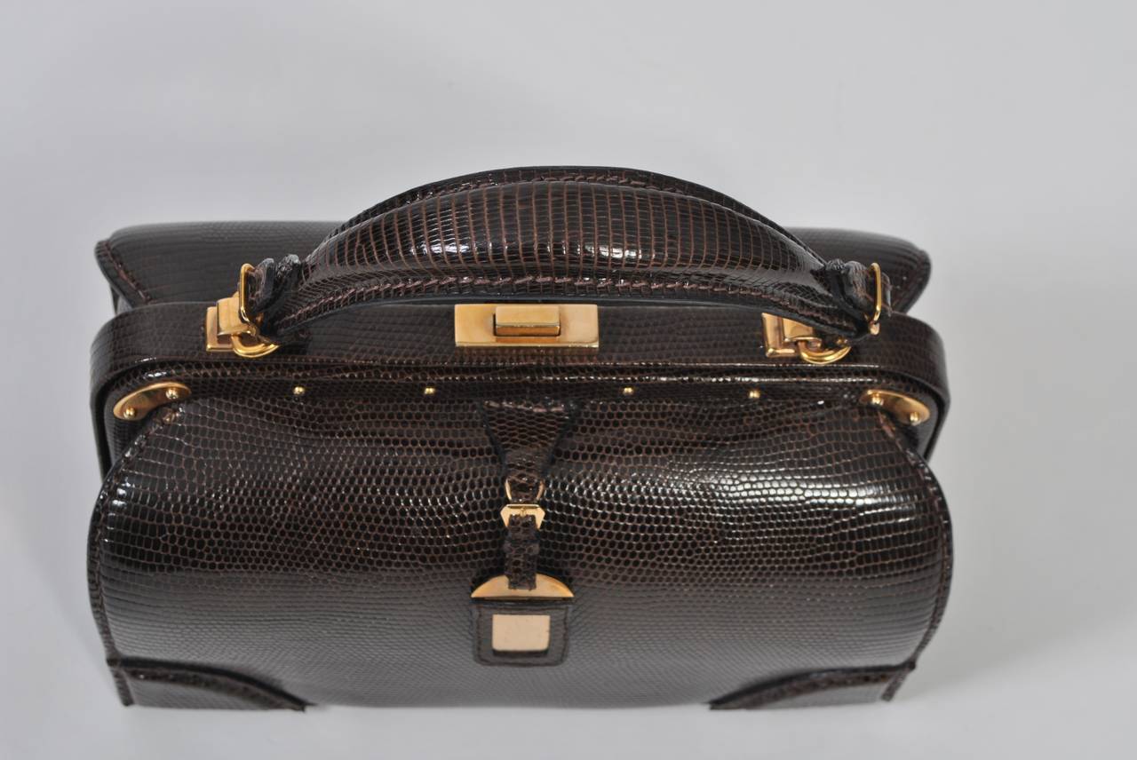 Lederer 1960s Brown Lizard Handbag 5