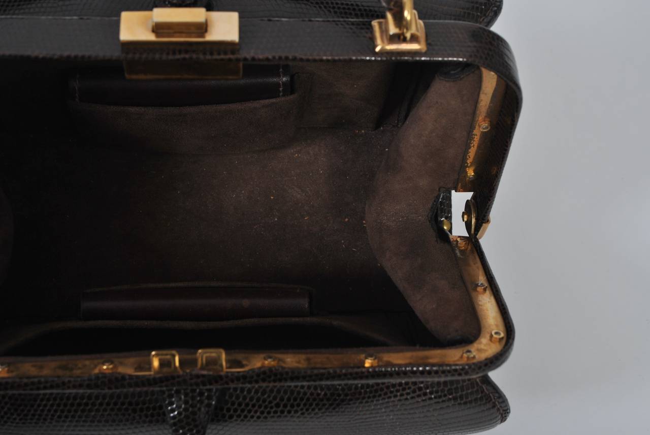 Lederer 1960s Brown Lizard Handbag 3