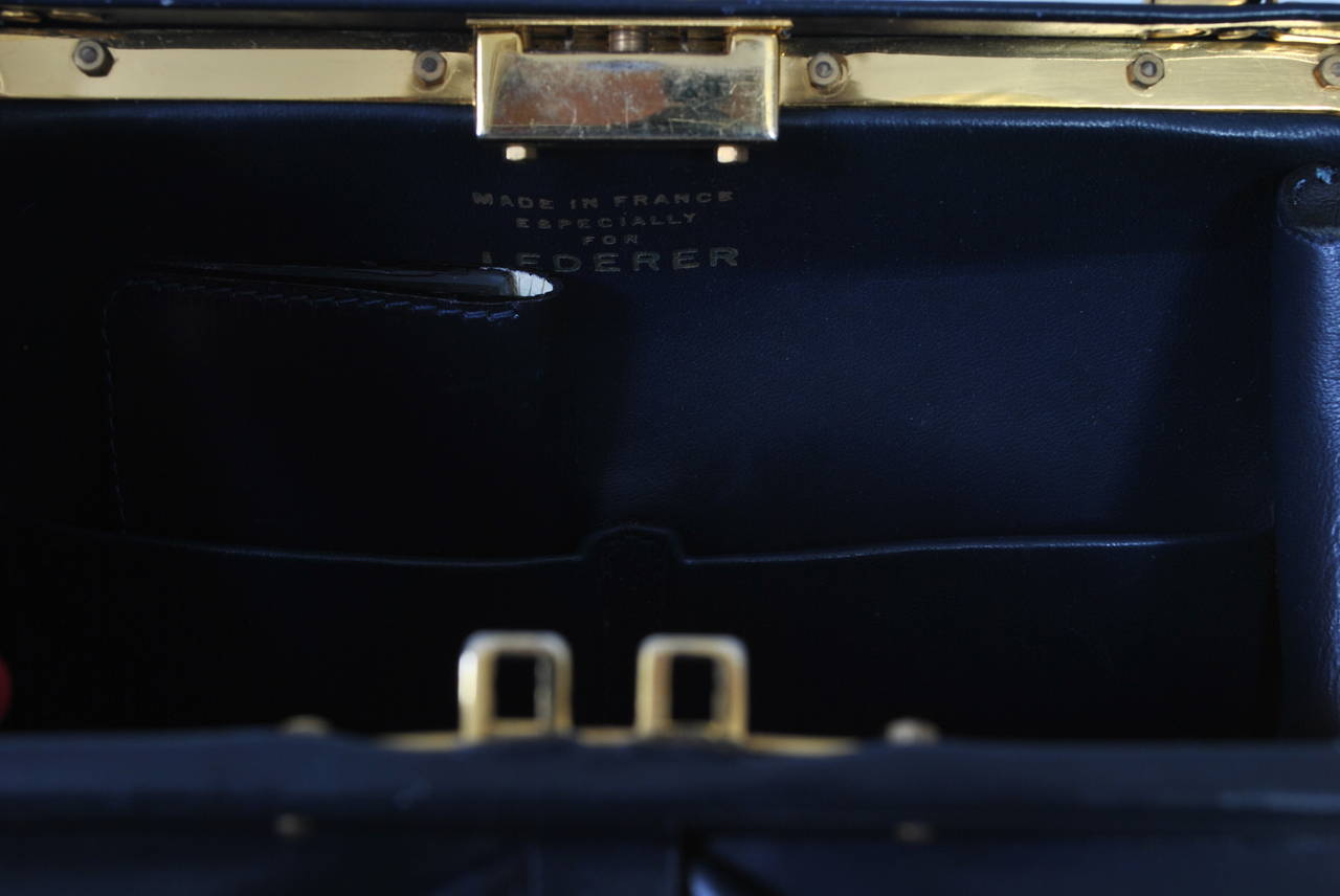 Lederer 1960s Navy Handbag In Excellent Condition In Alford, MA