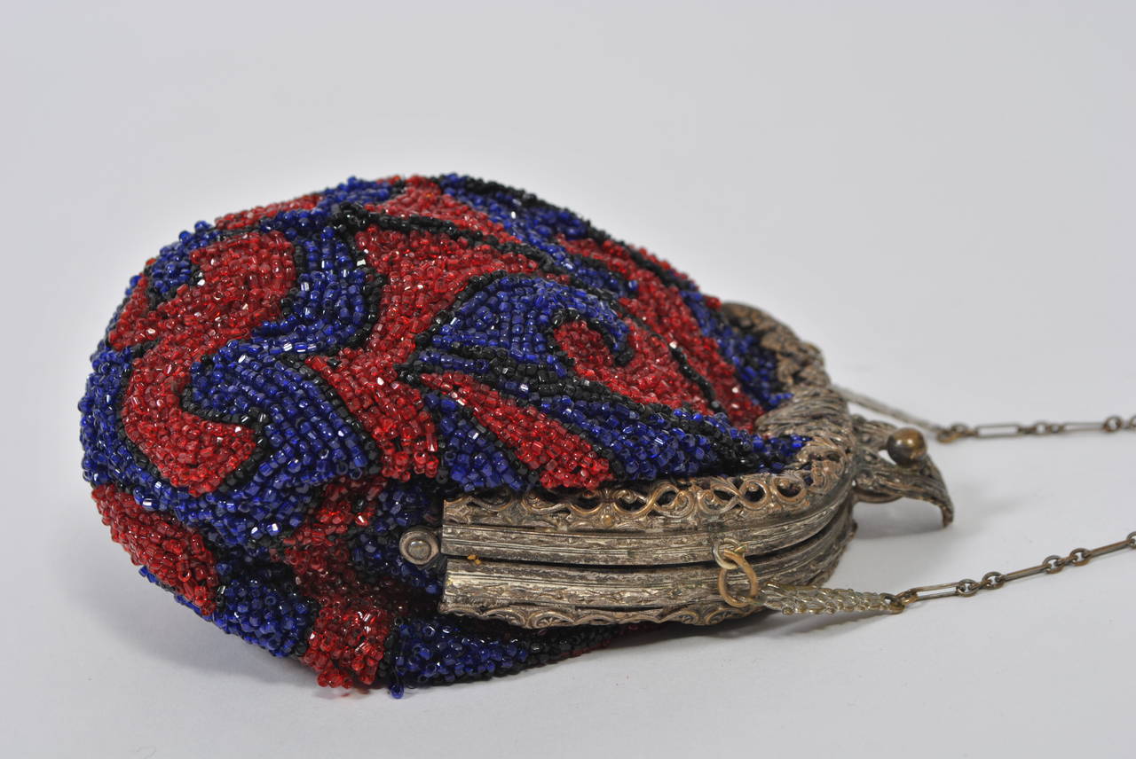 Women's 1930s Red and Blue Beaded Purse