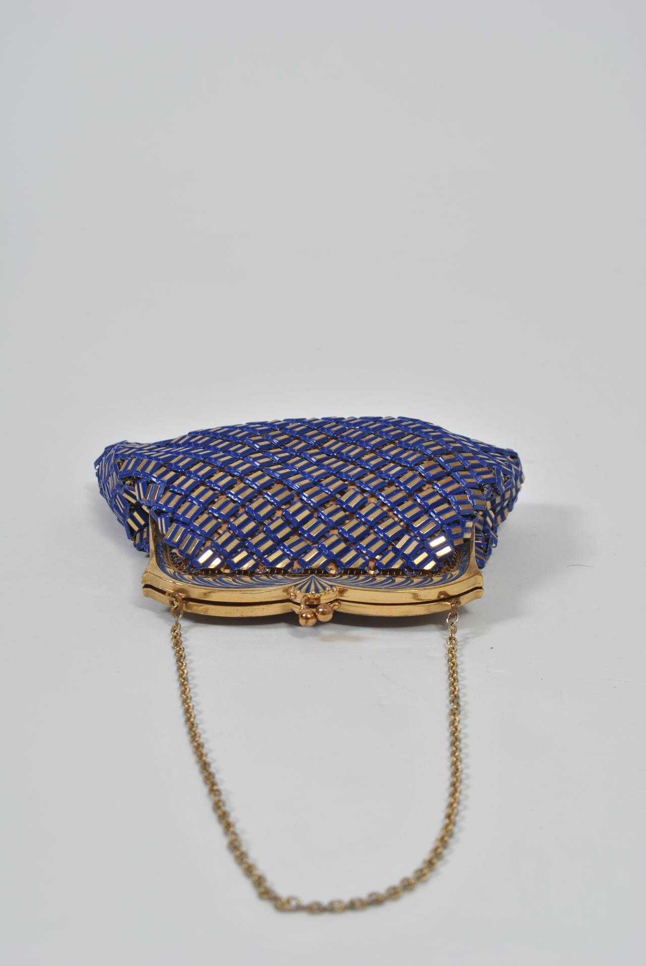 Whiting & Davis Blue and Gold Mesh Bag 2