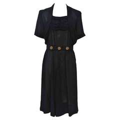 1940s Black Dress with Studded Belt 8