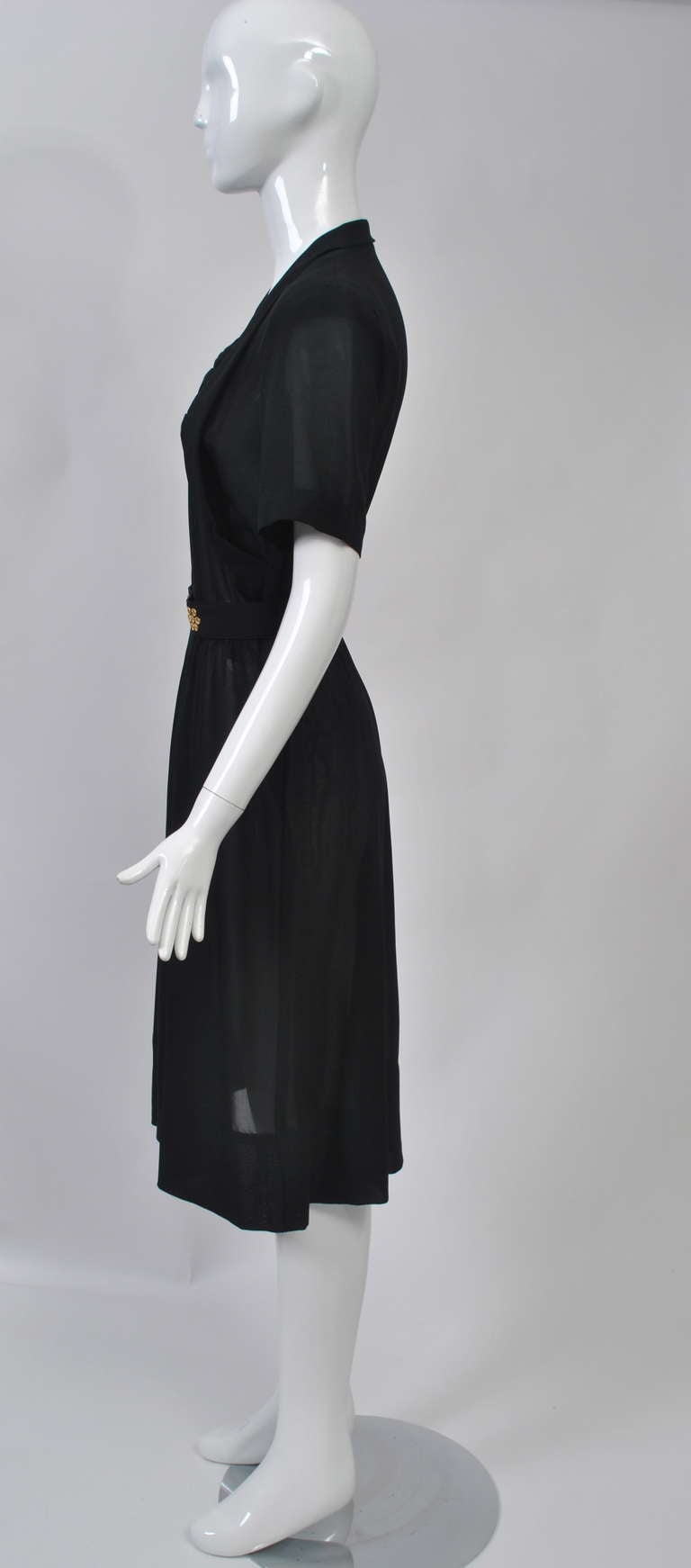 1940s Black Dress with Studded Belt For Sale 1