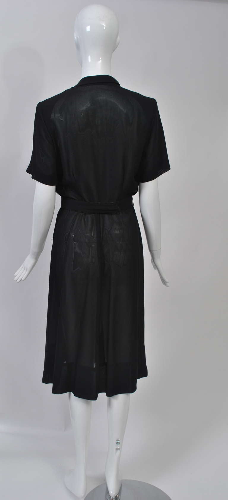 1940s Black Dress with Studded Belt For Sale 2