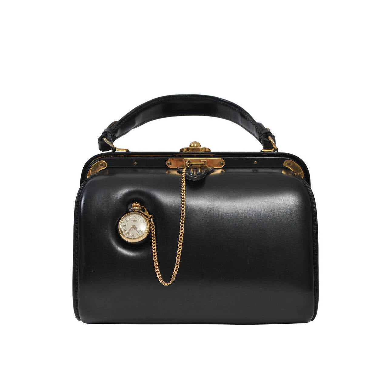 Lederer 1960s Black Leather Watch Handbag