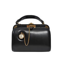 Retro Lederer 1960s Black Leather Watch Handbag