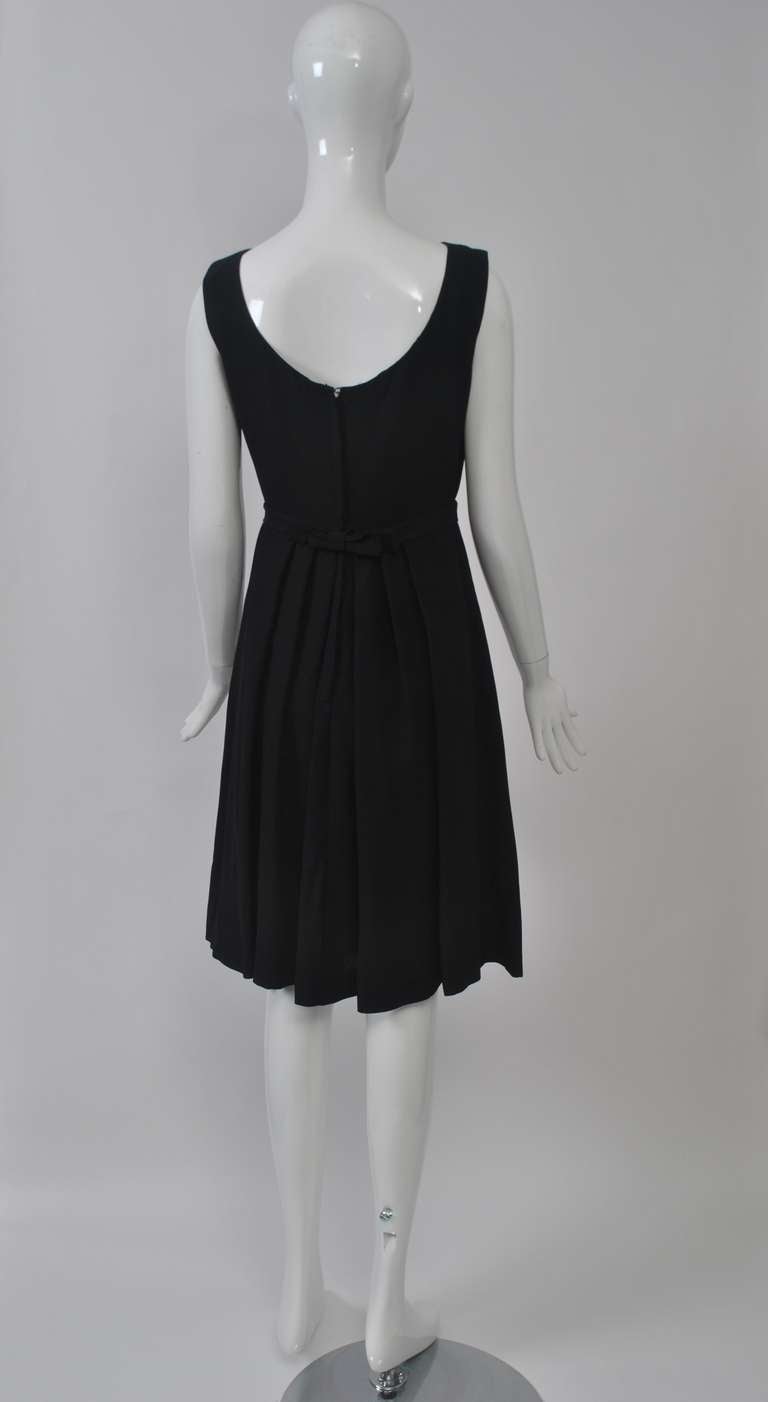 Women's 1960s Black Crepe Dress with Jet-Beaded Bodice For Sale