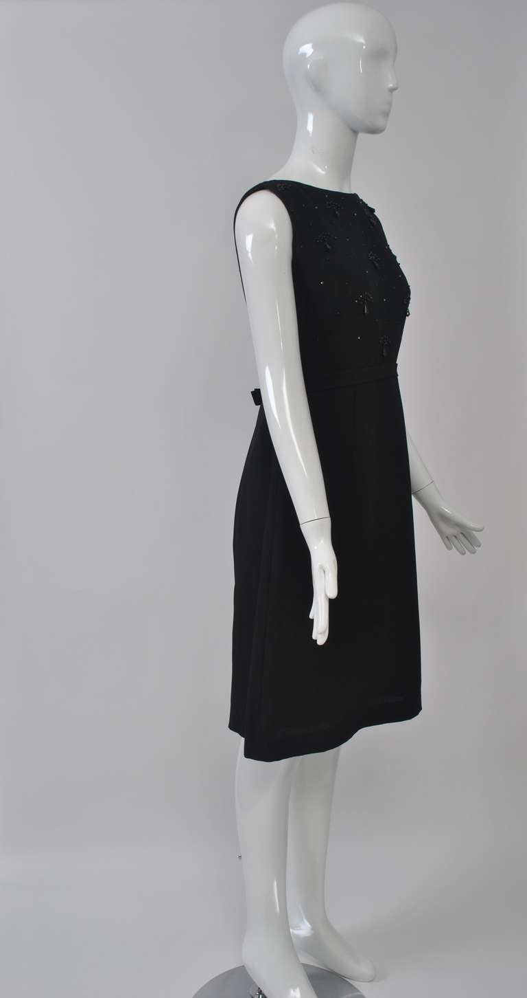 1960s Black Crepe Dress with Jet-Beaded Bodice For Sale 2