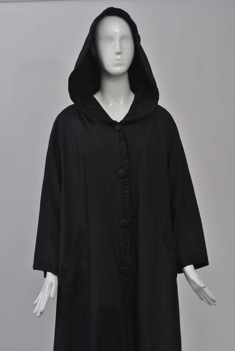 Black Silk Raincoat with Hood 1