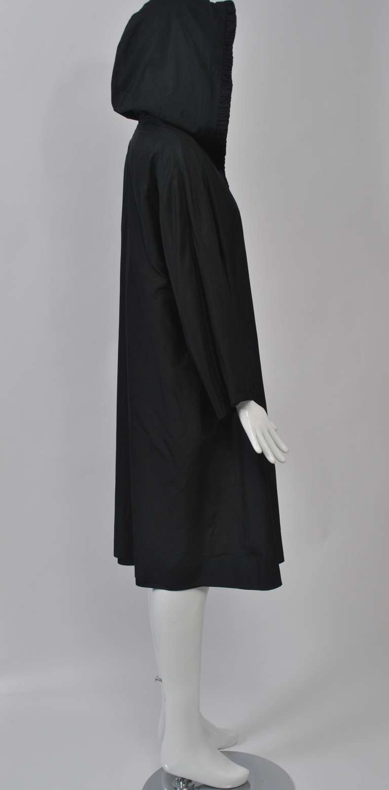 Black Silk Raincoat with Hood 2