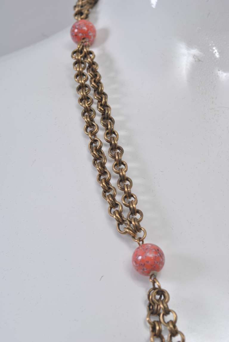 Women's Double Chain Necklace with Coral and Turquoise