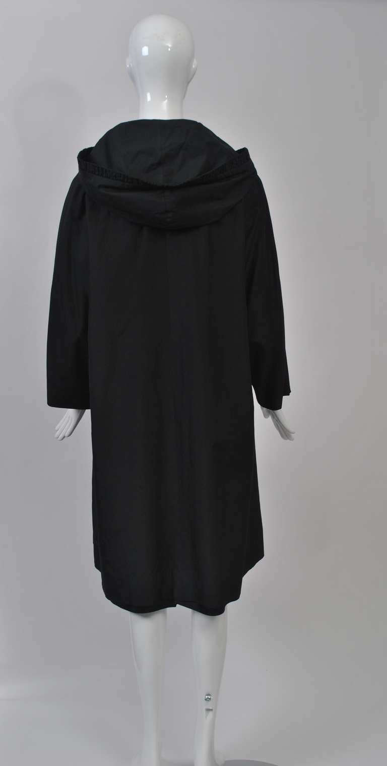 Black Silk Raincoat with Hood 3