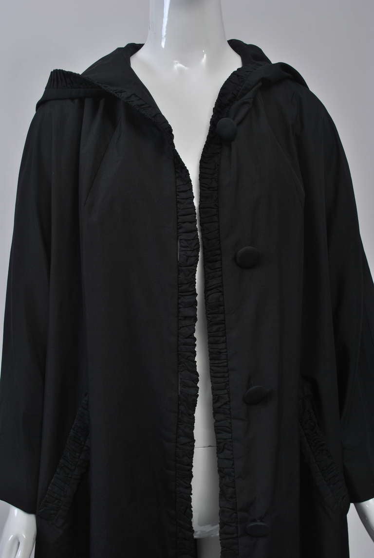 Black Silk Raincoat with Hood 4