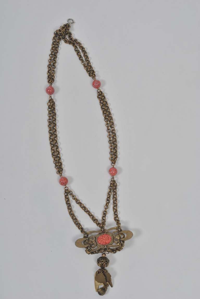 Double Chain Necklace with Coral and Turquoise 2