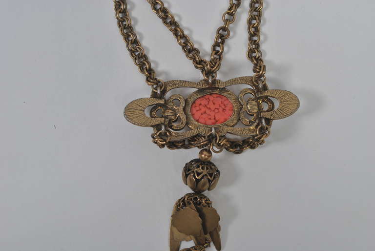 Double Chain Necklace with Coral and Turquoise 3